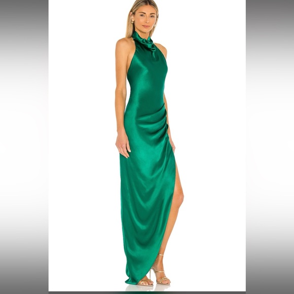 Silk Amanda dress new Amanda Uprichard Samba Gown in Dark Green - Picture 5 of 7